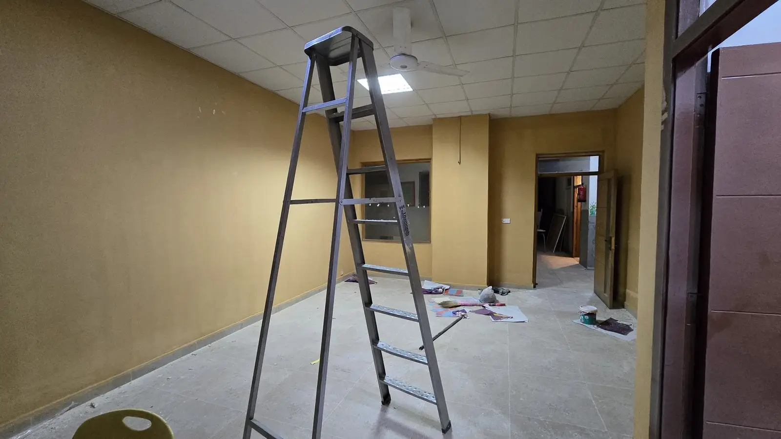 An empty hall at the school under renovation.
